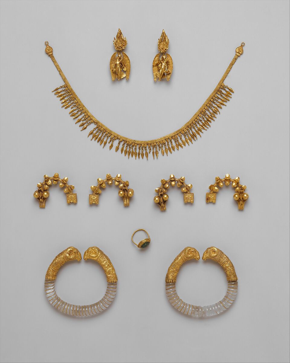 Ganymede jewelry, Gold, rock crystal, emerald, Greek