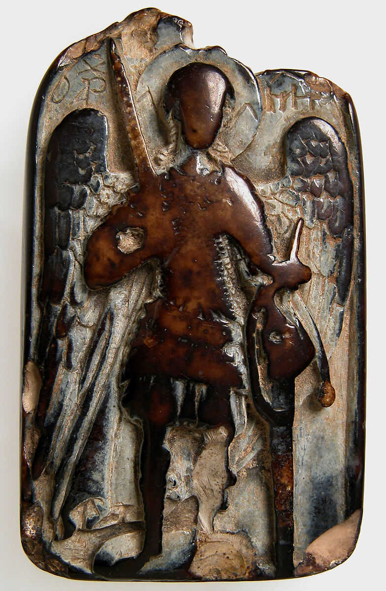 Two-Sided Pendant with the Archangel Michael and Daniel in the Lion’s Den, Serpentine, Byzantine