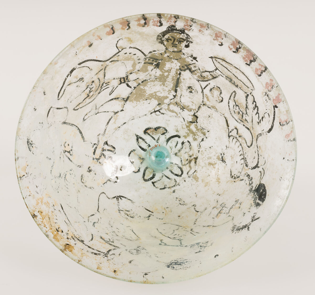 Goblet, Glass with vitreous paint, Coptic